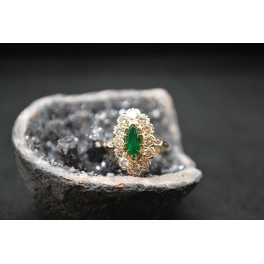 Bague d'occasion Marquise Emeraude et Diamants