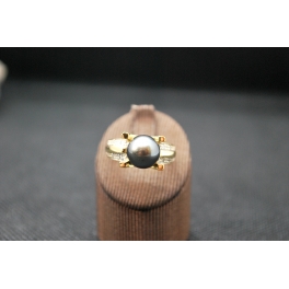 Bague en Or Jaune Perle de Tahiti et Diamants