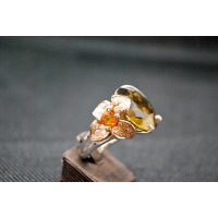 Bague Or Blanc, Quartz, Citrines, Tsavorites et Diamants