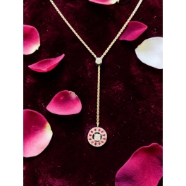 Collier Or Blanc et Or Rose Diamants et Spinelles Rouges