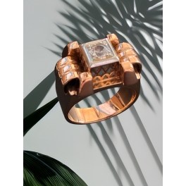 Bague Tank Or Rose et Diamant taille ancienne