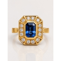 Bague en Or Jaune, Saphir et Diamants