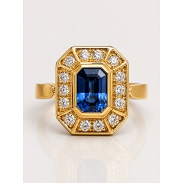 Bague en Or Jaune, Saphir et Diamants