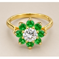 Bague Or Jaune, Tsavorites et Diamants