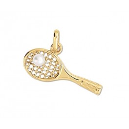Pendentif RAQUETTE de TENNIS en OR avec PERLE de CULTURE