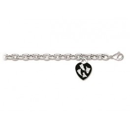 Bracelet maille Fantaisie en Argent avec breloque Coeur Noir