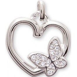 Pendentif en Argent Coeur avec Papillon et Oxydes de Zirconium