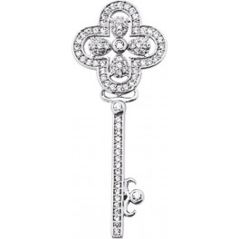 Pendentif Cl&eacute; + Tr&egrave;fle en Argent et Oxydes de Zirconium