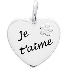 Pendentif Coeur "Je t'aime" avec Fleur en Argent Massif