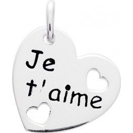 Pendentif Coeur "Je t'aime" en Argent Massif Rhodi&eacute;