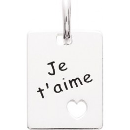 Pendentif plaque "Je t'aime" avec Coeur ajour&eacute; en Argent Massif Rhodi&eacute;