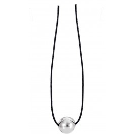 Collier Boule en Argent Rhodi&eacute; sur cordon coton noir